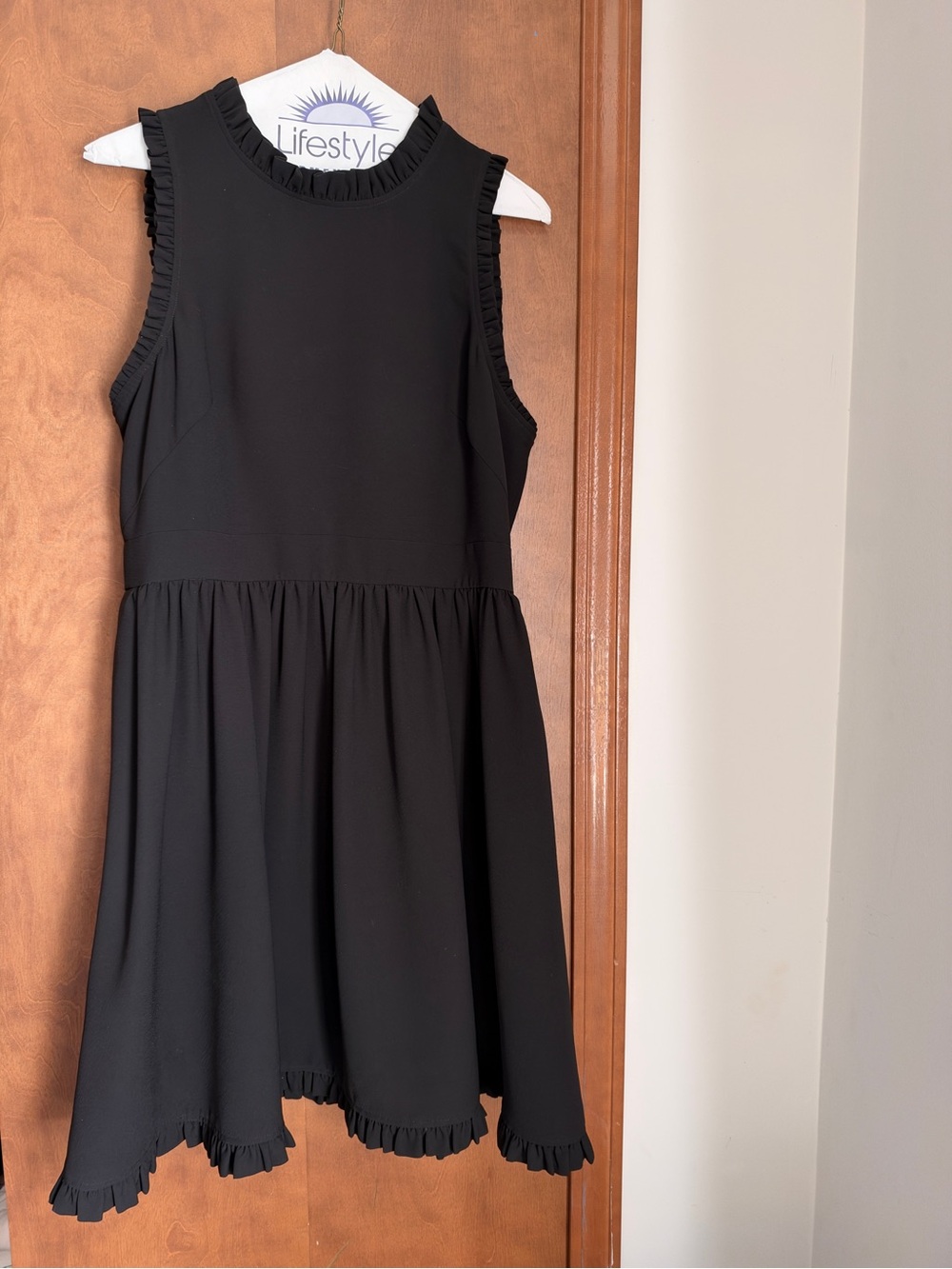 kate spade Black Sleeveless Ruffle-Trim Fit-and-Flare Mini Dress